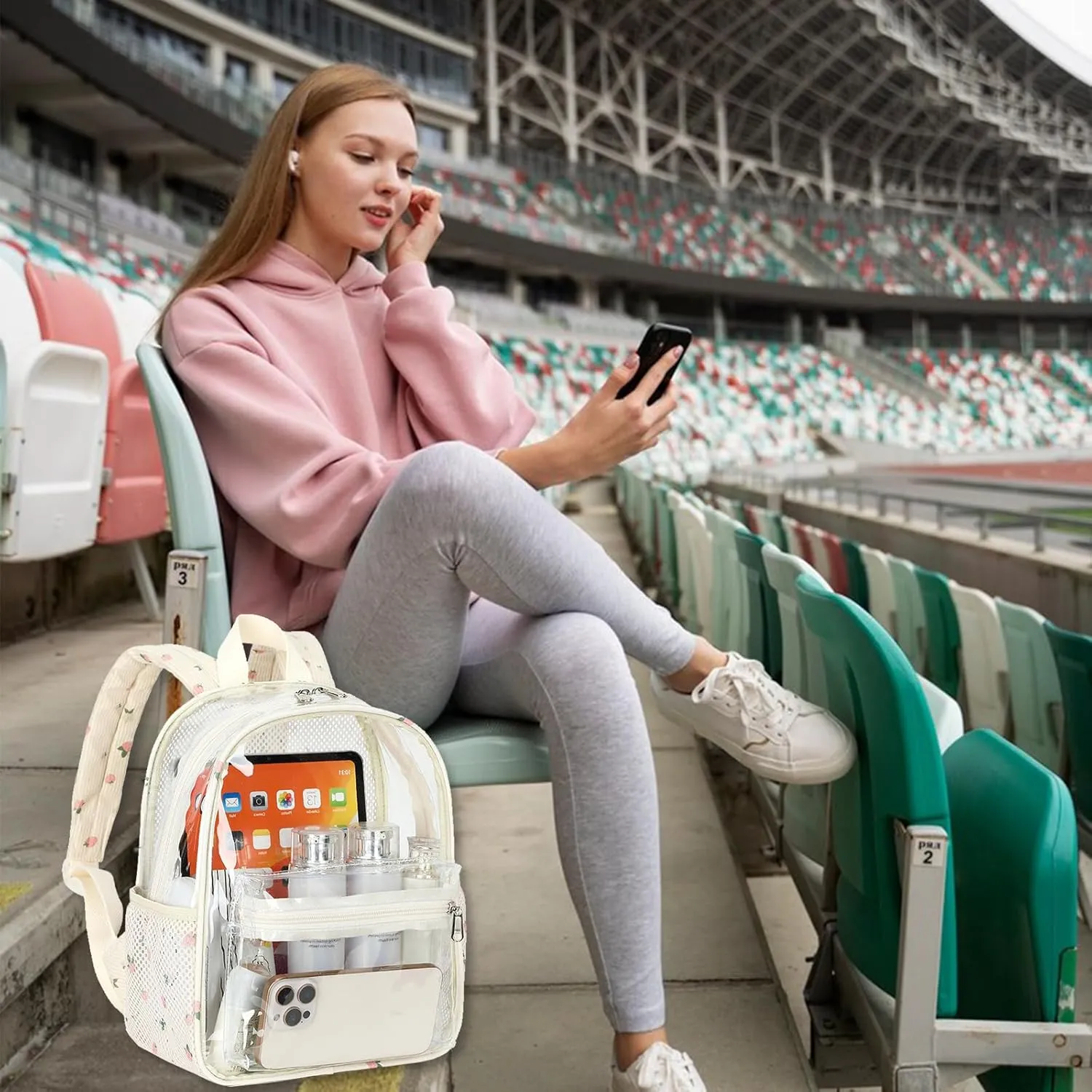 Clear Mini Backpack for Stadium Events 12x12x6 Small Transparent Backpacks Plastic See Through Clear Bag for Concerts Work Festival Security Travel