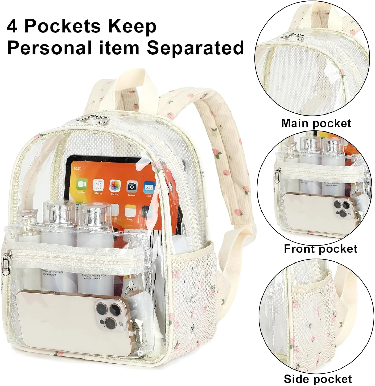 Clear Mini Backpack for Stadium Events 12x12x6 Small Transparent Backpacks Plastic See Through Clear Bag for Concerts Work Festival Security Travel