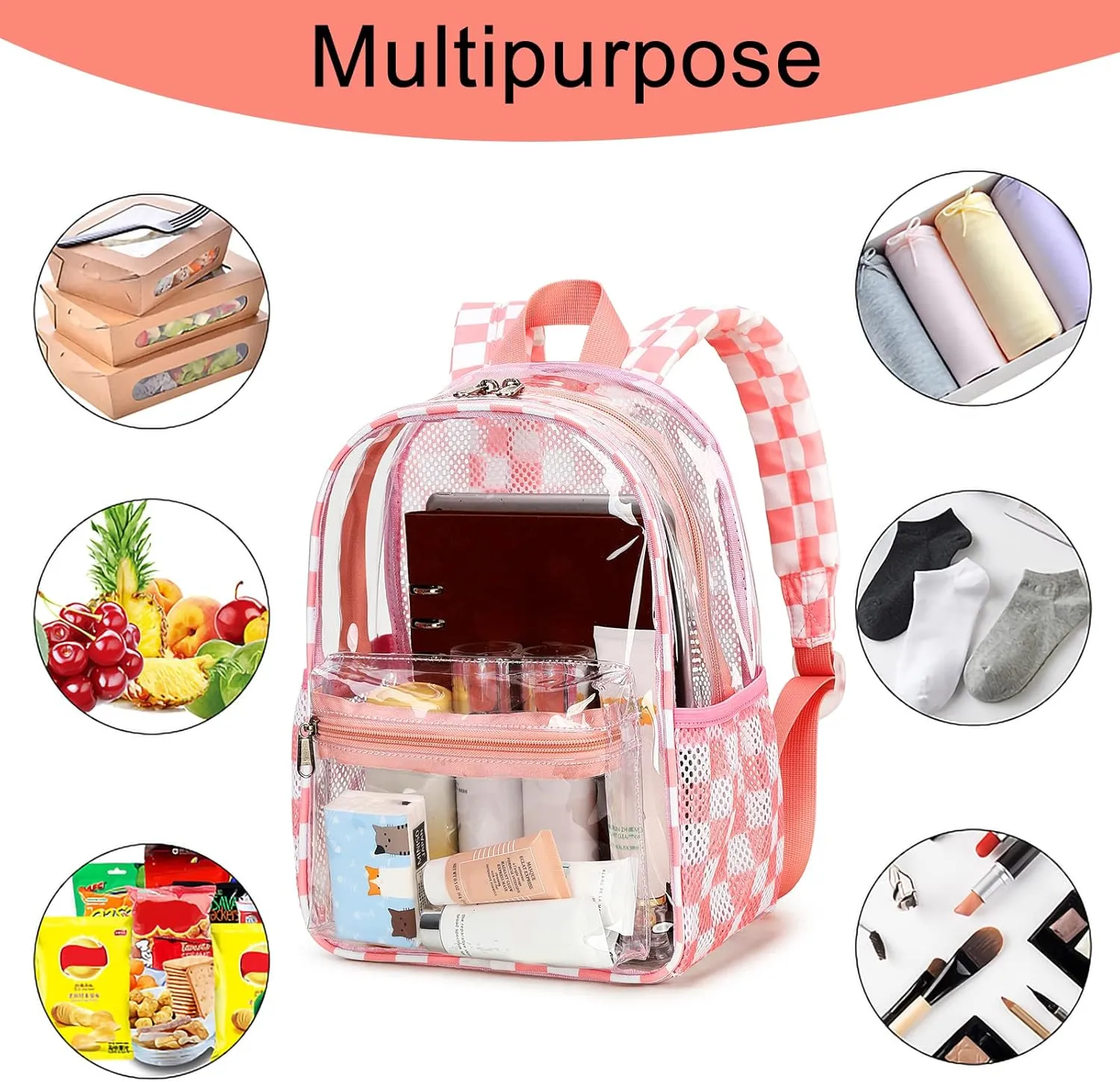 Clear Mini Backpack Stadium Approved 12x12x6 Small Transparent Backpacks Plastic See Through Bag for Work Festival Security Travel