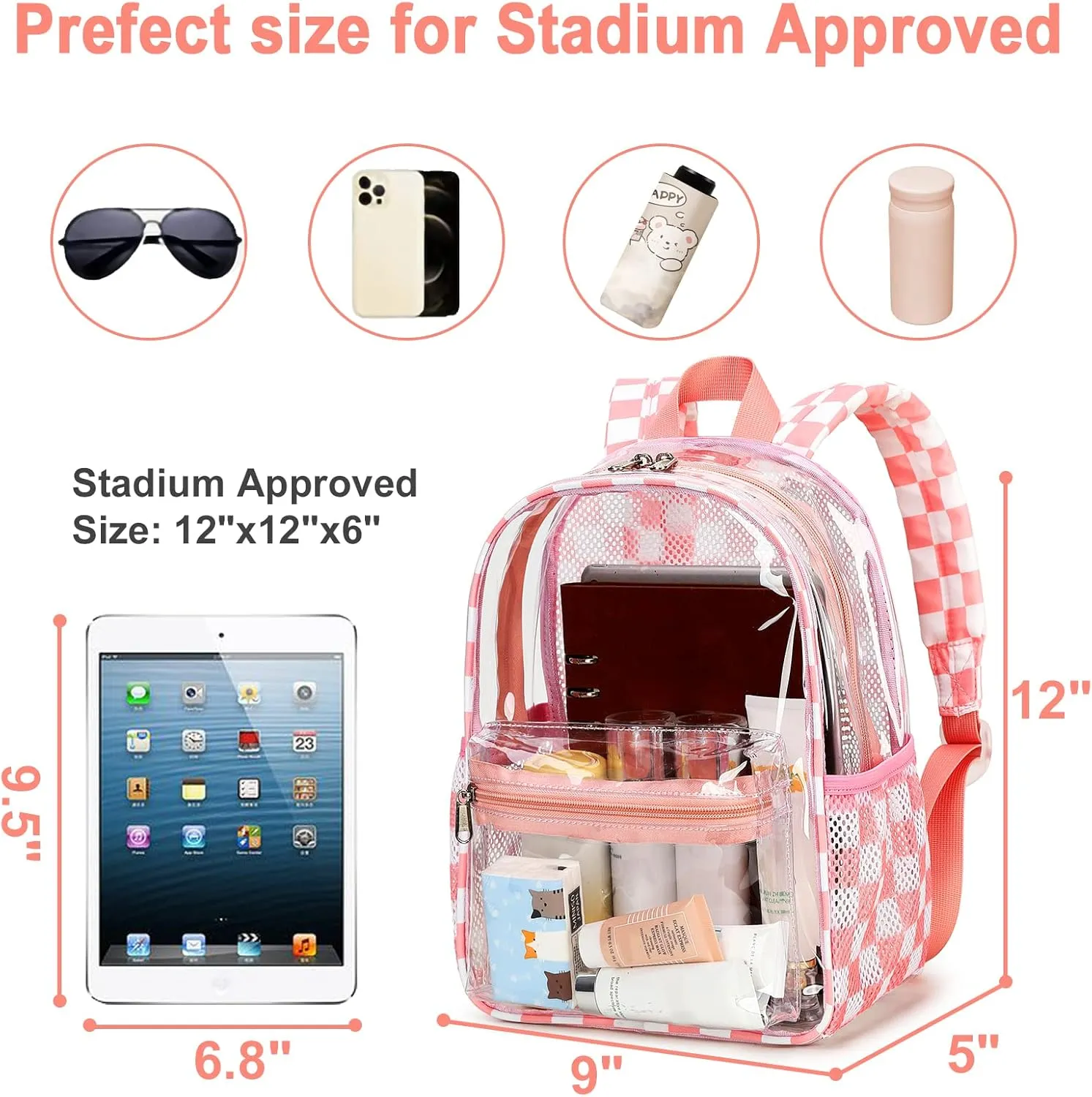 Clear Mini Backpack Stadium Approved 12x12x6 Small Transparent Backpacks Plastic See Through Bag for Work Festival Security Travel