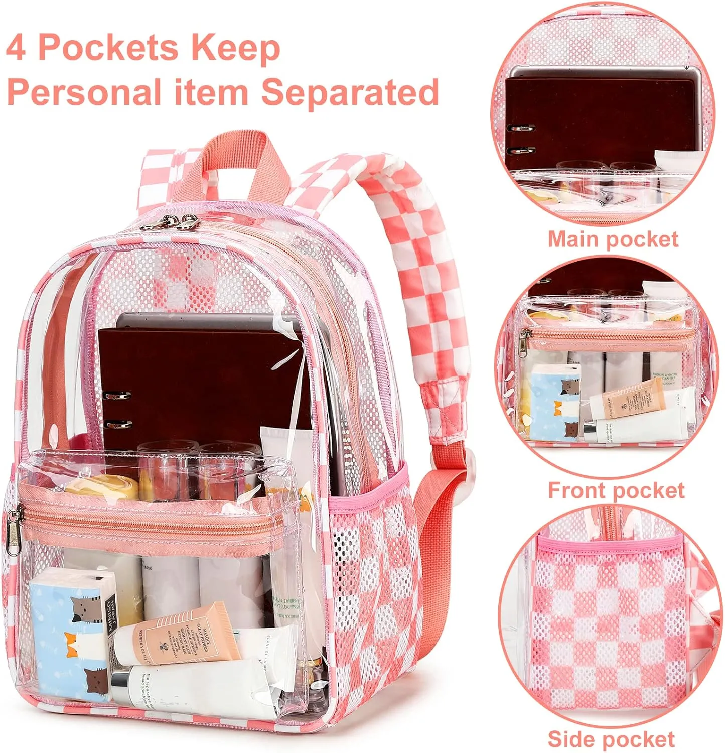 Clear Mini Backpack Stadium Approved 12x12x6 Small Transparent Backpacks Plastic See Through Bag for Work Festival Security Travel