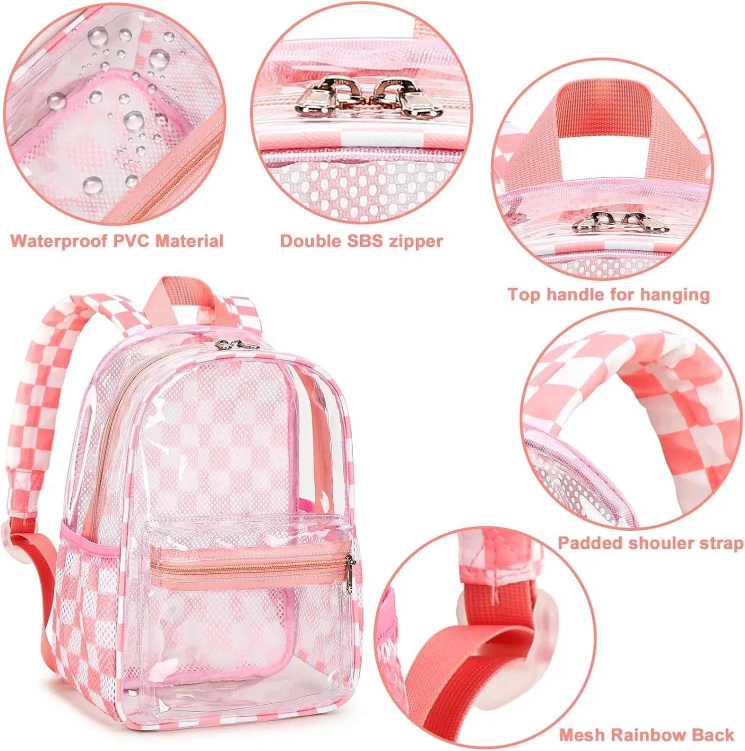 Clear Mini Backpack Stadium Approved 12x12x6 Small Transparent Backpacks Plastic See Through Bag for Work Festival Security Travel