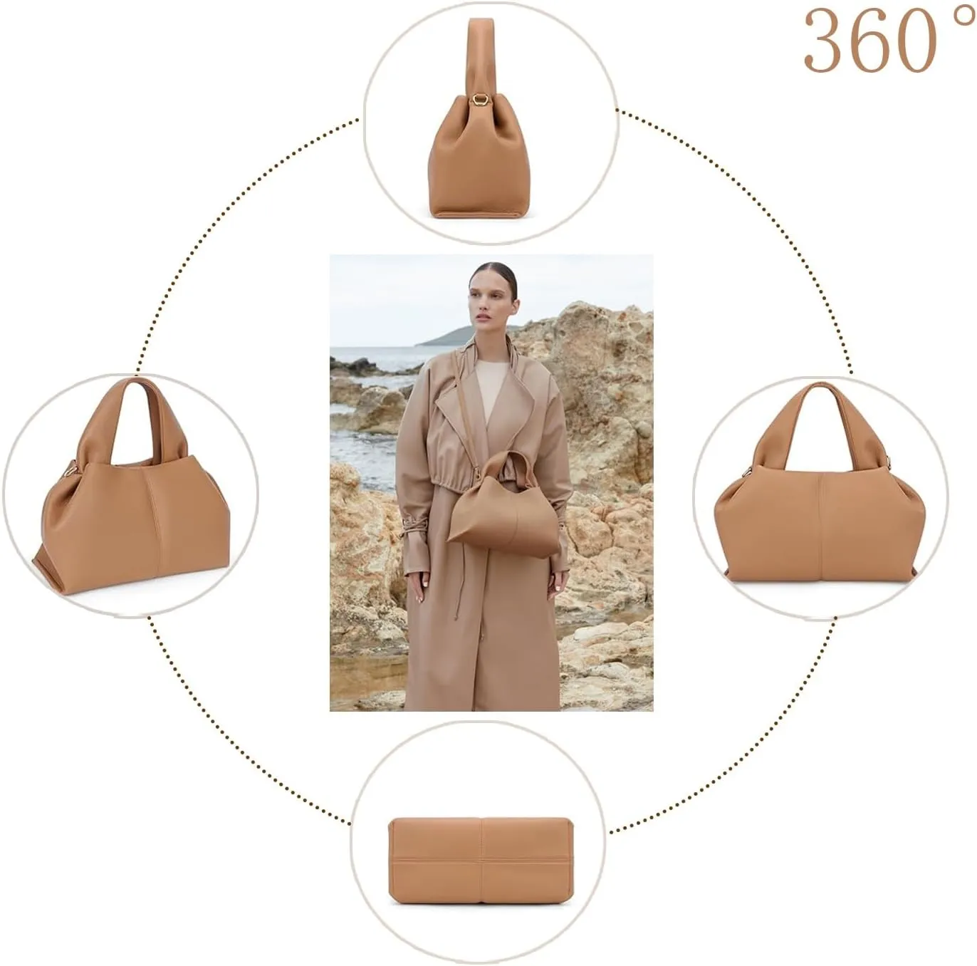 Cloud Silhouette Leather Handbag，Designer Leather Shoulder Bags, Retro Crossbody bag ，Purse Casual Dumpling Hobo Bag