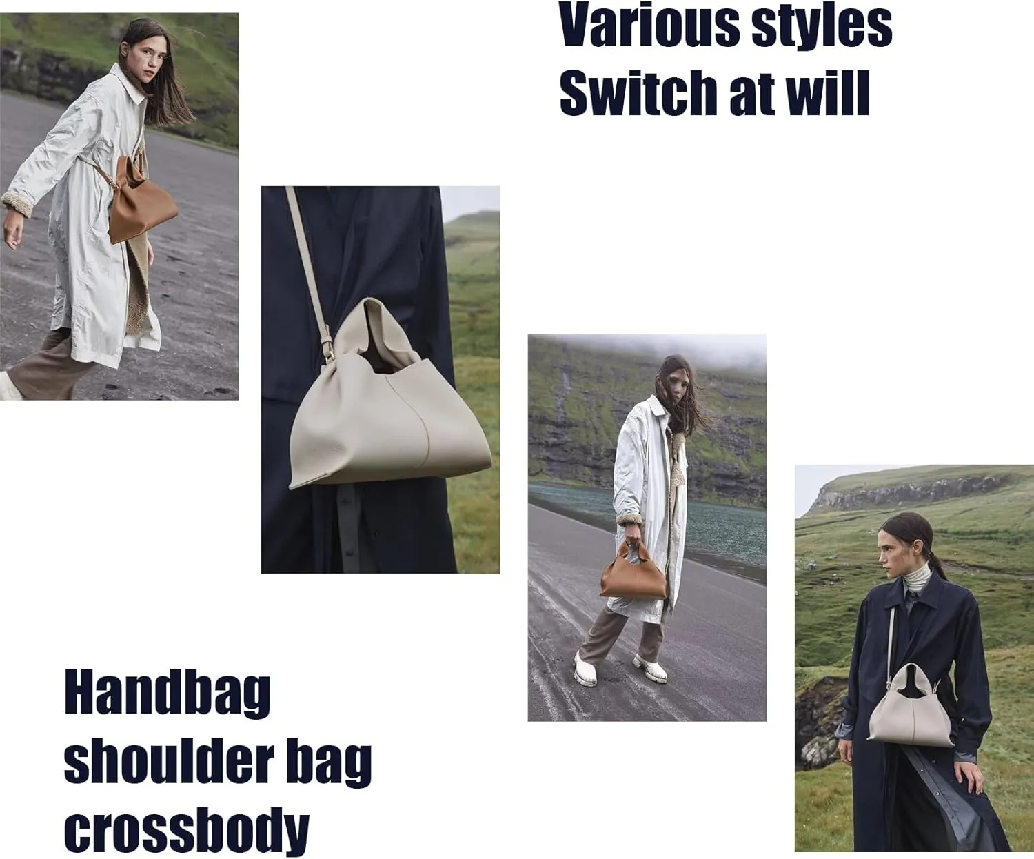 Cloud Silhouette Leather Handbag，Designer Leather Shoulder Bags, Retro Crossbody bag ，Purse Casual Dumpling Hobo Bag