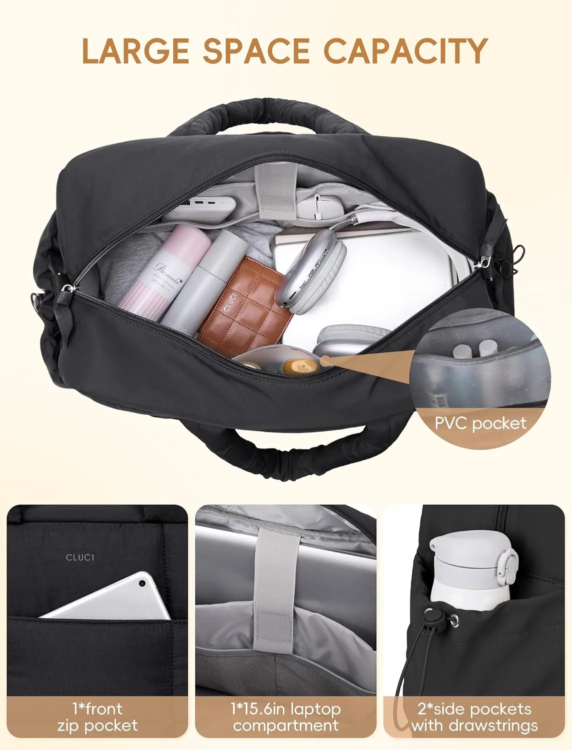 CLUCI Duffle Bag for Travel,Carry on Bag with Shoe Compartment,Puffer Tote Bag for Women Small Duffel Bag Overnight Weekender Bags Luggage Bags,Gym Bag with Wet Pocket