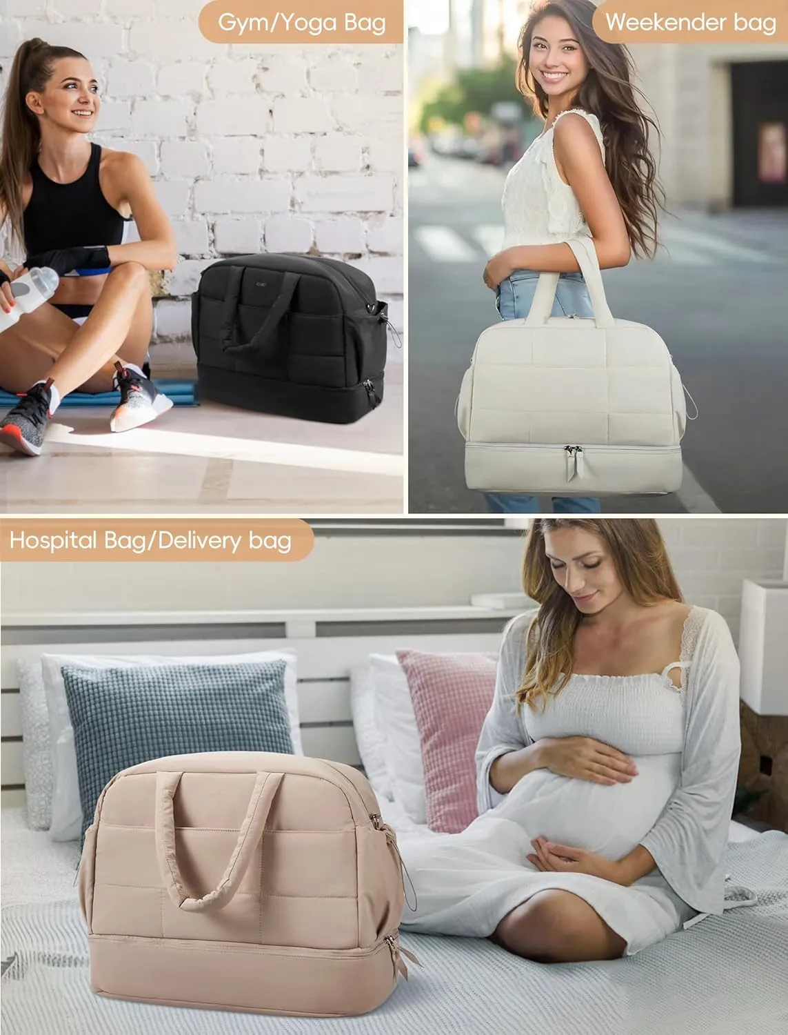 CLUCI Duffle Bag for Travel,Carry on Bag with Shoe Compartment,Puffer Tote Bag for Women Small Duffel Bag Overnight Weekender Bags Luggage Bags,Gym Bag with Wet Pocket