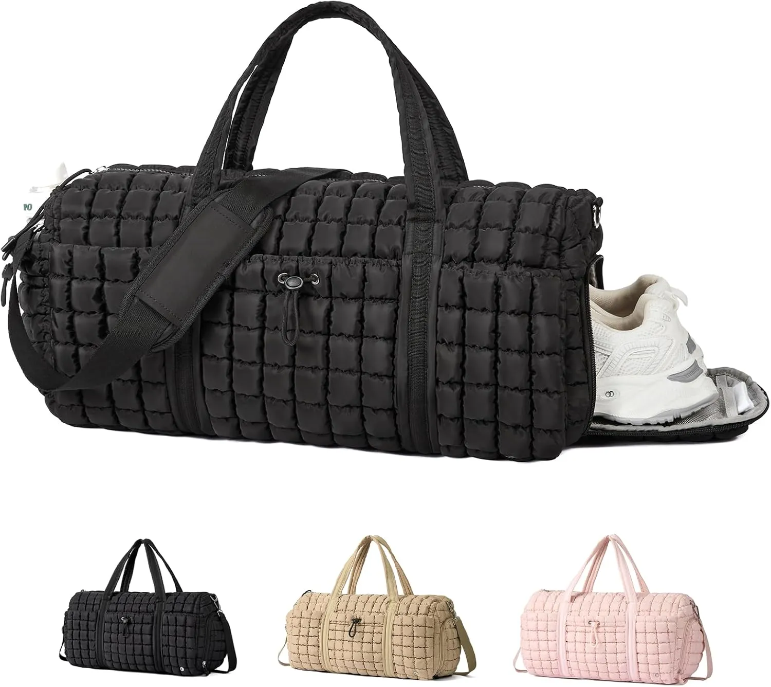 CLUCI Quilted Duffel Bag for Women, Large Puffer Duffle Weekender Bag with Shoe Compartment, Overnight Carry On Bag Workout for Airplane, Sports