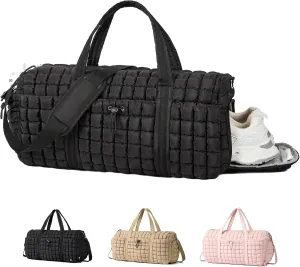 CLUCI Quilted Duffel Bag for Women, Large Puffer Duffle Weekender Bag with Shoe Compartment, Overnight Carry On Bag Workout for Airplane, Sports