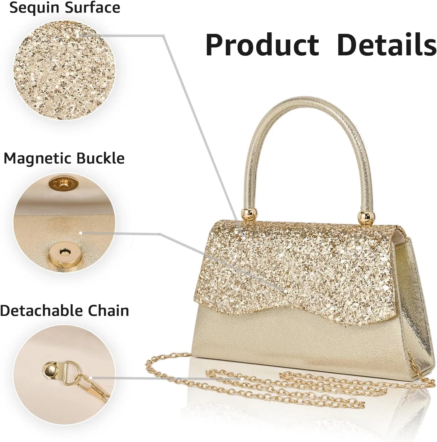Clutch Purse for Women Small Sequin Purses Gold Evening Bag for Wedding Handbag for Party Clutch Cocktail Bags