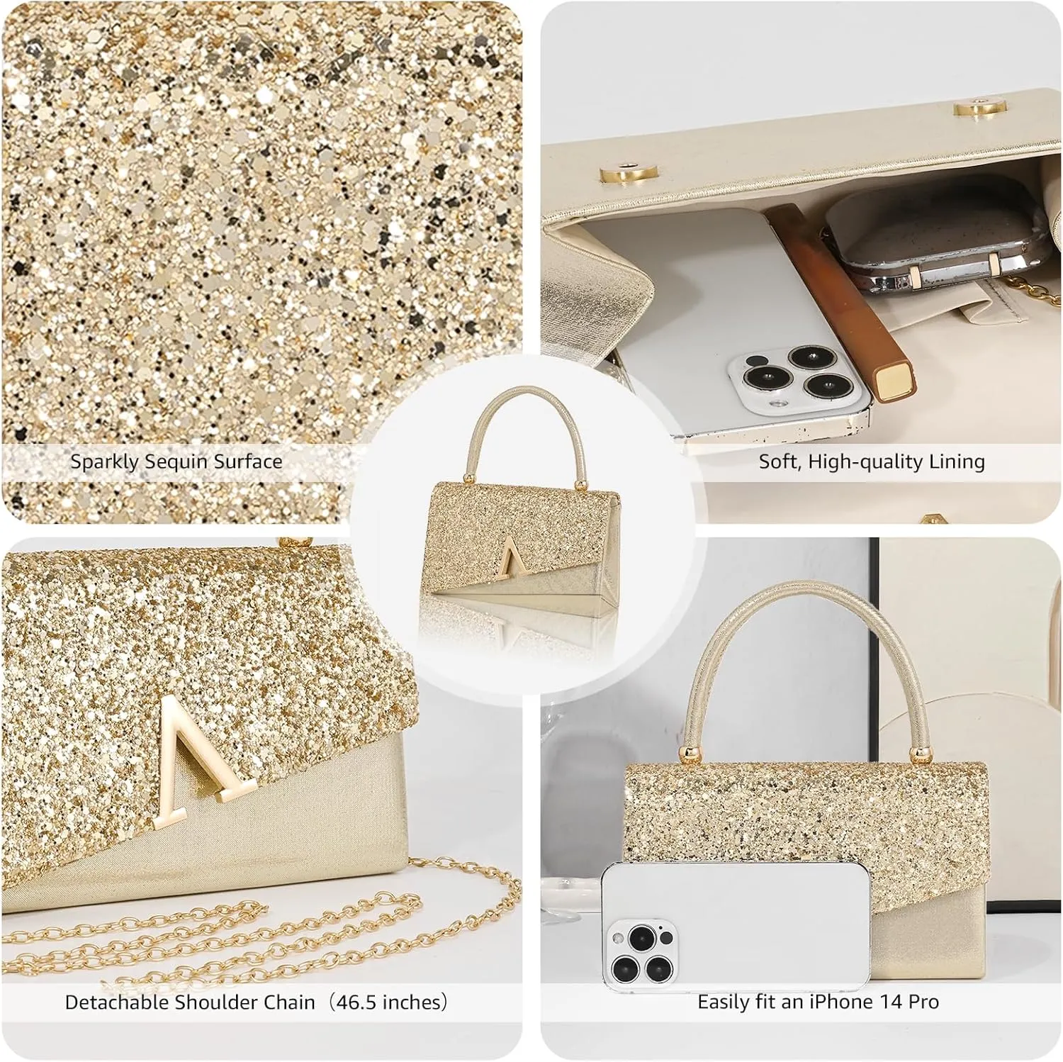Clutch Purse for Women Small Sequin Purses Gold Evening Bag for Wedding Handbag for Party Clutch Cocktail Bags