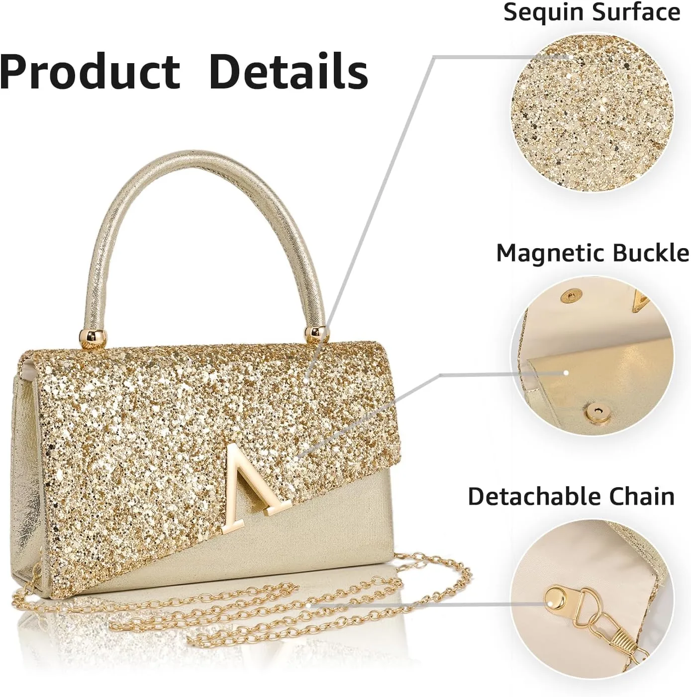 Clutch Purse for Women Small Sequin Purses Gold Evening Bag for Wedding Handbag for Party Clutch Cocktail Bags