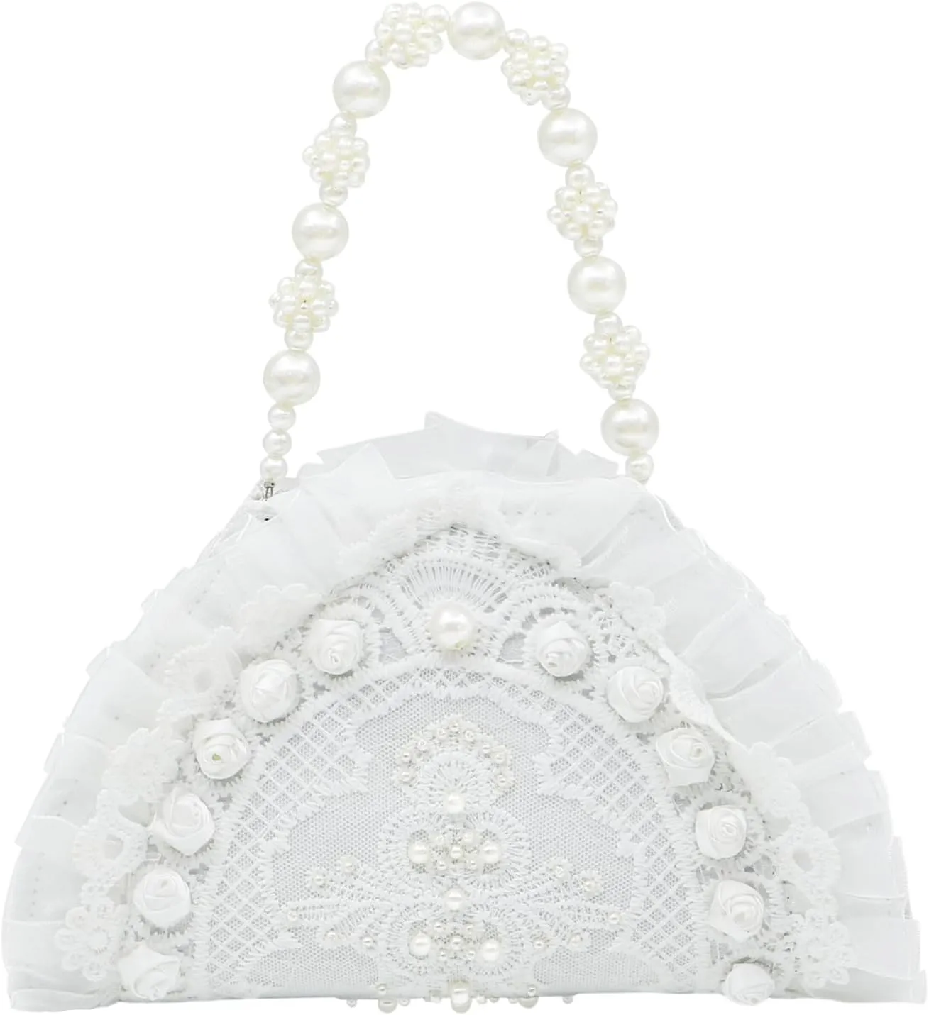 Clutch Purses for Women, White Lace Evening Bag, Pearl Handles, Handbags for Wedding, Prom, Parties, Travel