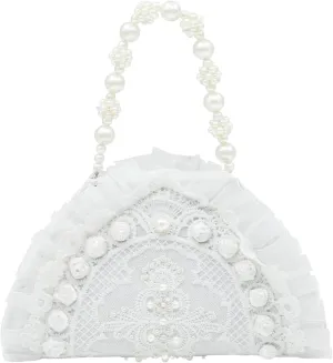 Clutch Purses for Women, White Lace Evening Bag, Pearl Handles, Handbags for Wedding, Prom, Parties, Travel