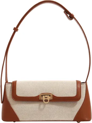 Clutch Shoulder Bag Small for Women PU Leather Canvas Mini Tote Handbag Purse with Buckle Closure