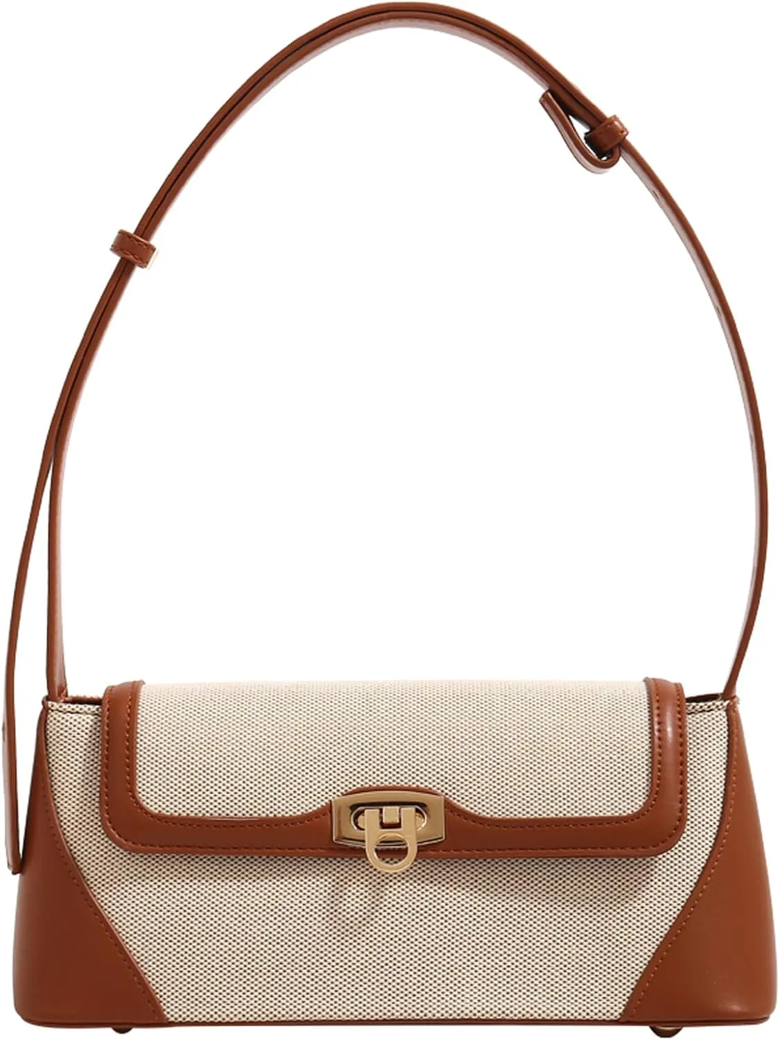 Clutch Shoulder Bag Small for Women PU Leather Canvas Mini Tote Handbag Purse with Buckle Closure