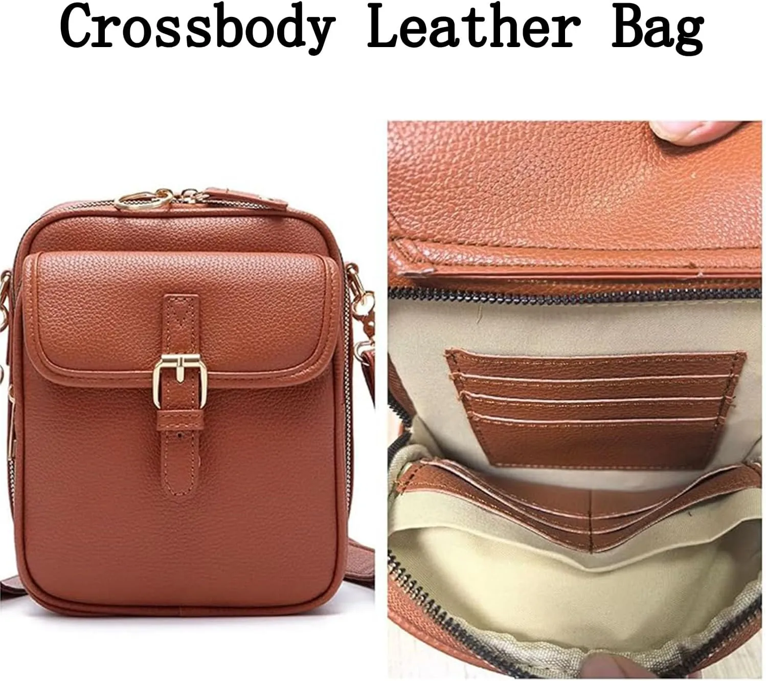 Collaboraten Crossbody Leather Bag, Vintage Anti Theft Crossbody Bag with 10 Card Slots Shoulder Bag for Women Travel