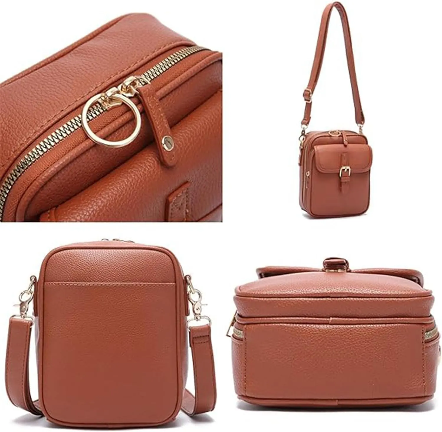 Collaboraten Crossbody Leather Bag, Vintage Anti Theft Crossbody Bag with 10 Card Slots Shoulder Bag for Women Travel