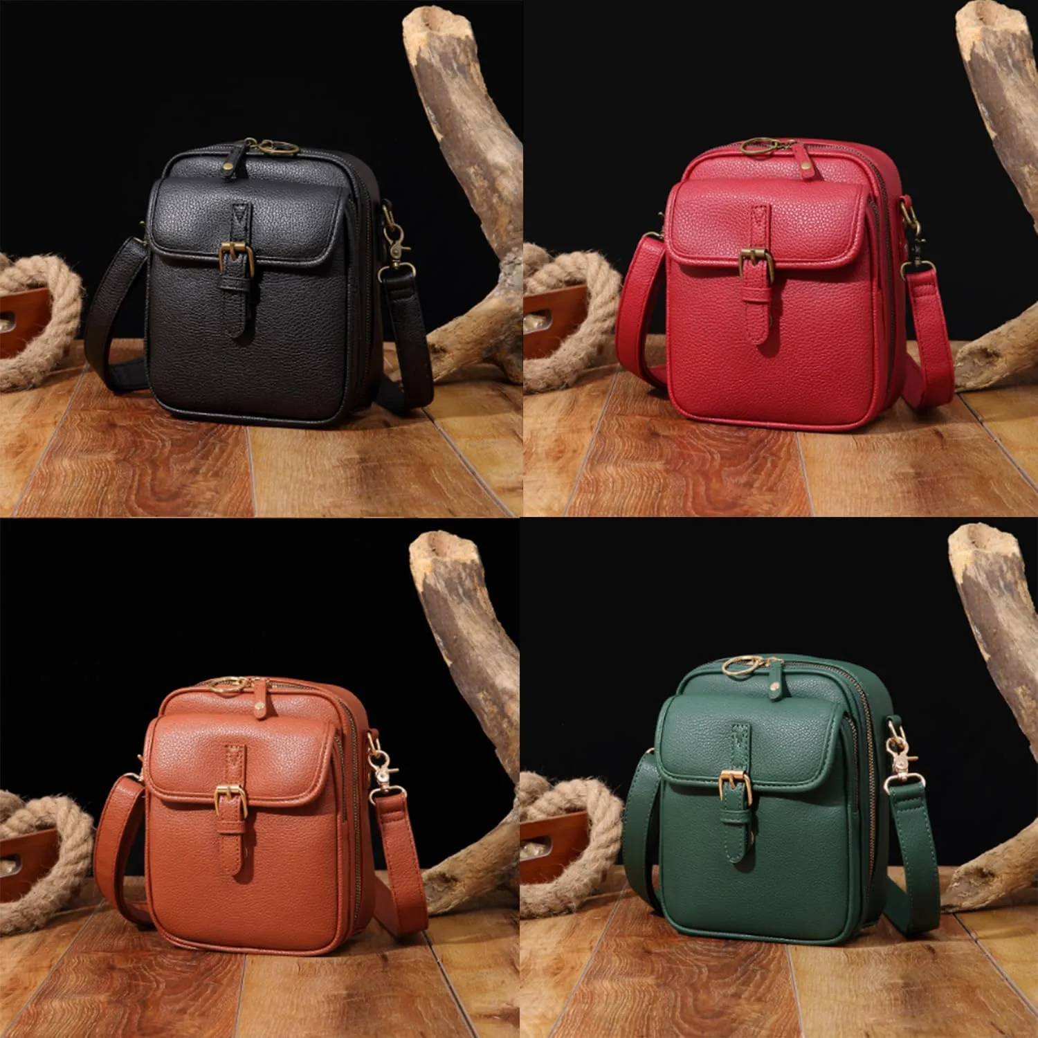 Collaboraten Crossbody Leather Bag, Vintage Anti Theft Crossbody Bag with 10 Card Slots Shoulder Bag for Women Travel