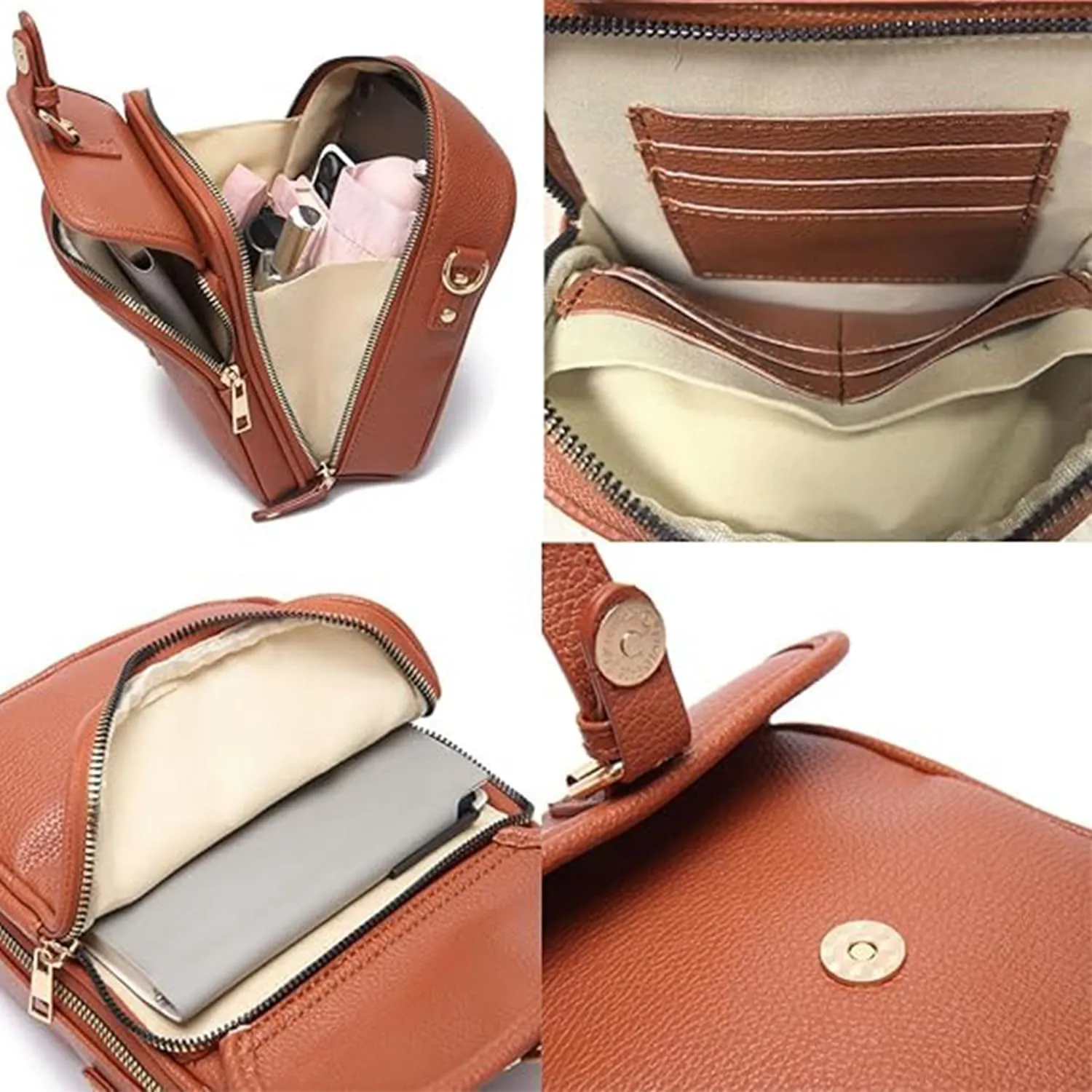 Collaboraten Crossbody Leather Bag, Vintage Anti Theft Crossbody Bag with 10 Card Slots Shoulder Bag for Women Travel