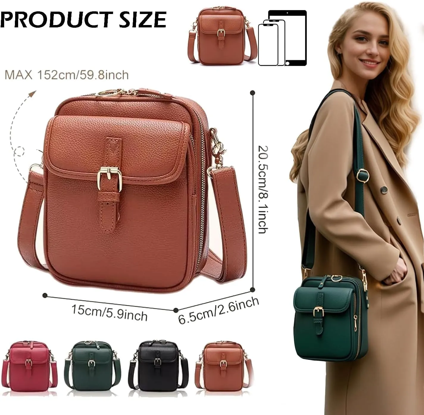 Collaboraten1 Urvashi Crossbody Leather Bag for Women Vintage Shoulder Handbag with Card Slots