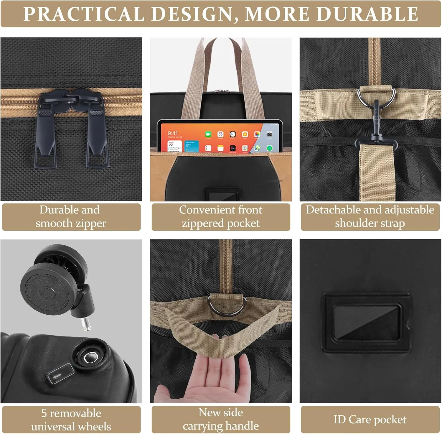 Collapsible Foldable Luggage Bag with Telescoping Handle Expandable Suitcase with Removable Universal Wheels Rolling Large Capacity Travel Bag Duffel Bag for Men Women