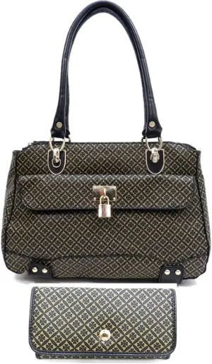 color block Black beige lock signature Satchel wallet Bag set handbag Designer