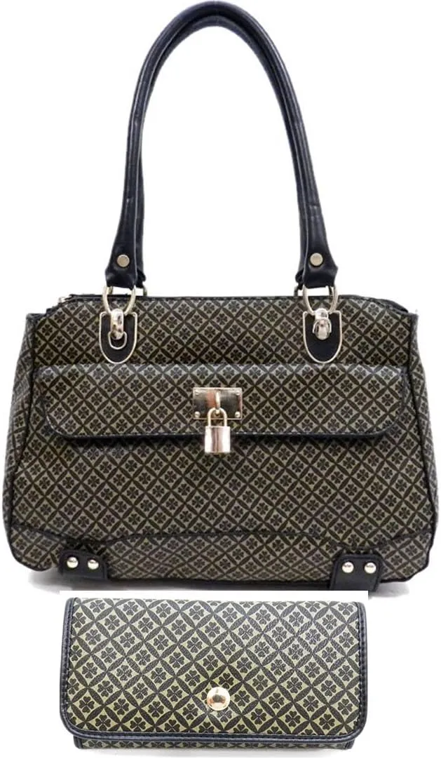 color block Black beige lock signature Satchel wallet Bag set handbag Designer