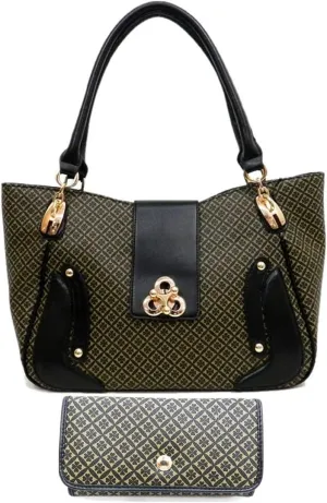 color block Black Polka signature print Satchel wallet Bag set shoulder designer