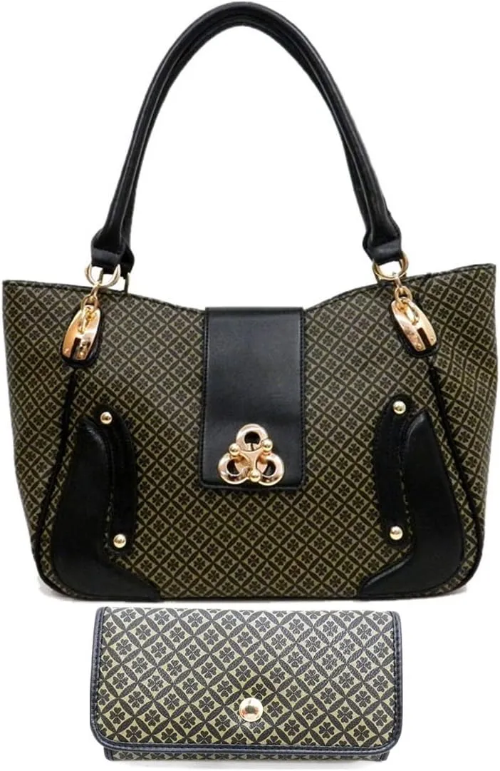 color block Black Polka signature print Satchel wallet Bag set shoulder designer