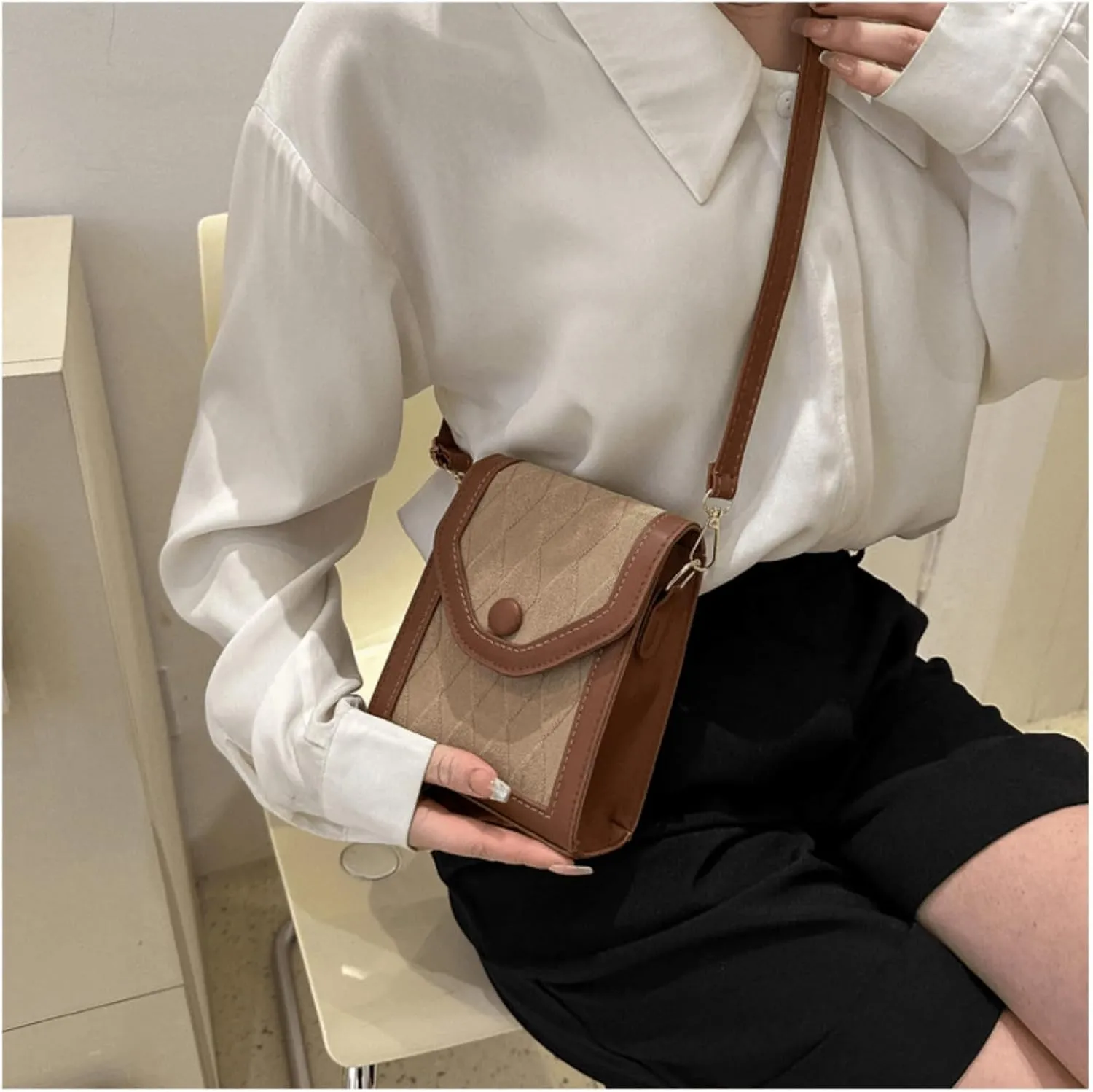 Color-Block Crossbody Bags for Women, PU Cross Body Purses Cute Designer Handbags Shoulder Bag Small Size