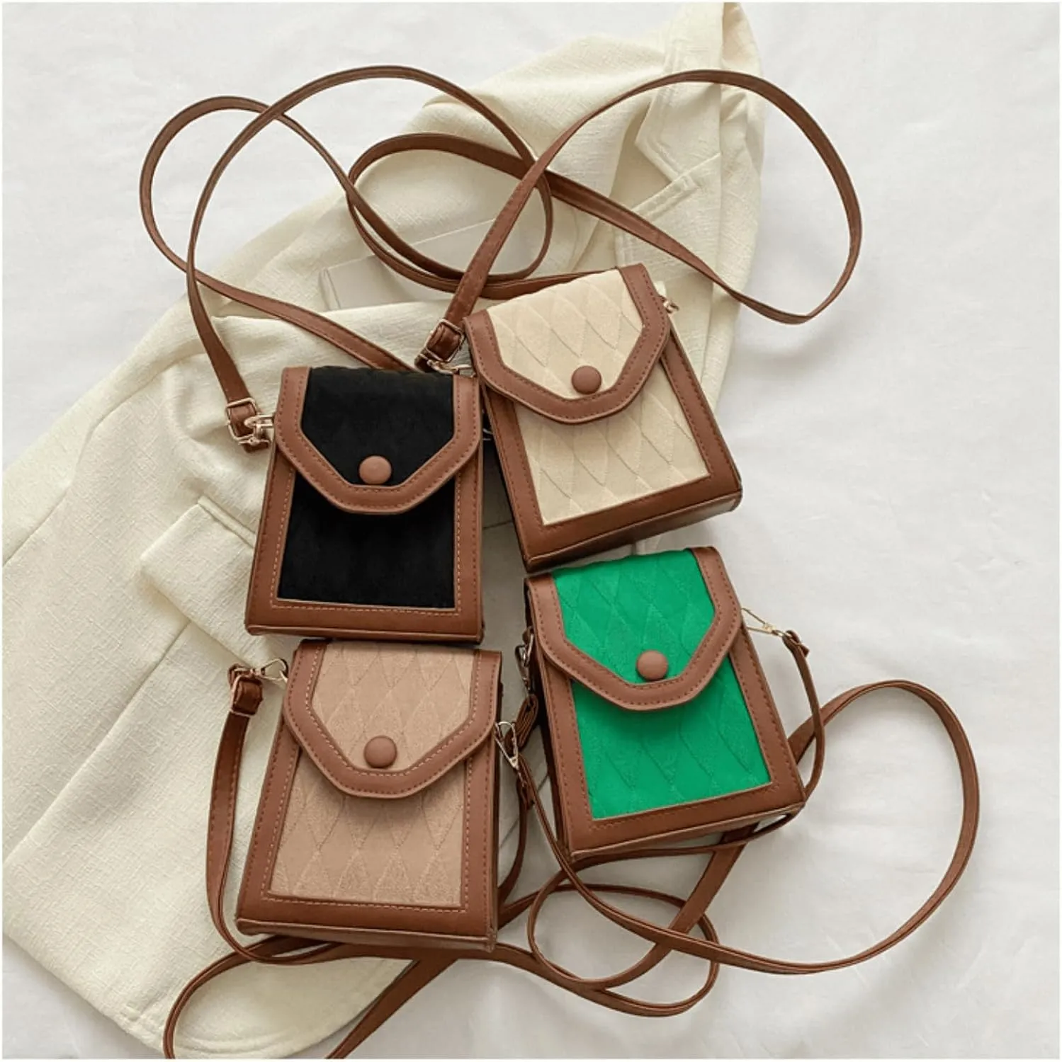 Color-Block Crossbody Bags for Women, PU Cross Body Purses Cute Designer Handbags Shoulder Bag Small Size