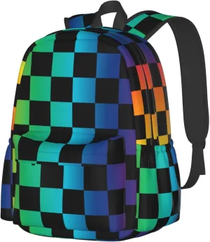 Colorful Checkered Laptop Backpack For Men Women, Lightweight Daypack Bookbag For Daily Commutes Business Travel Hiking