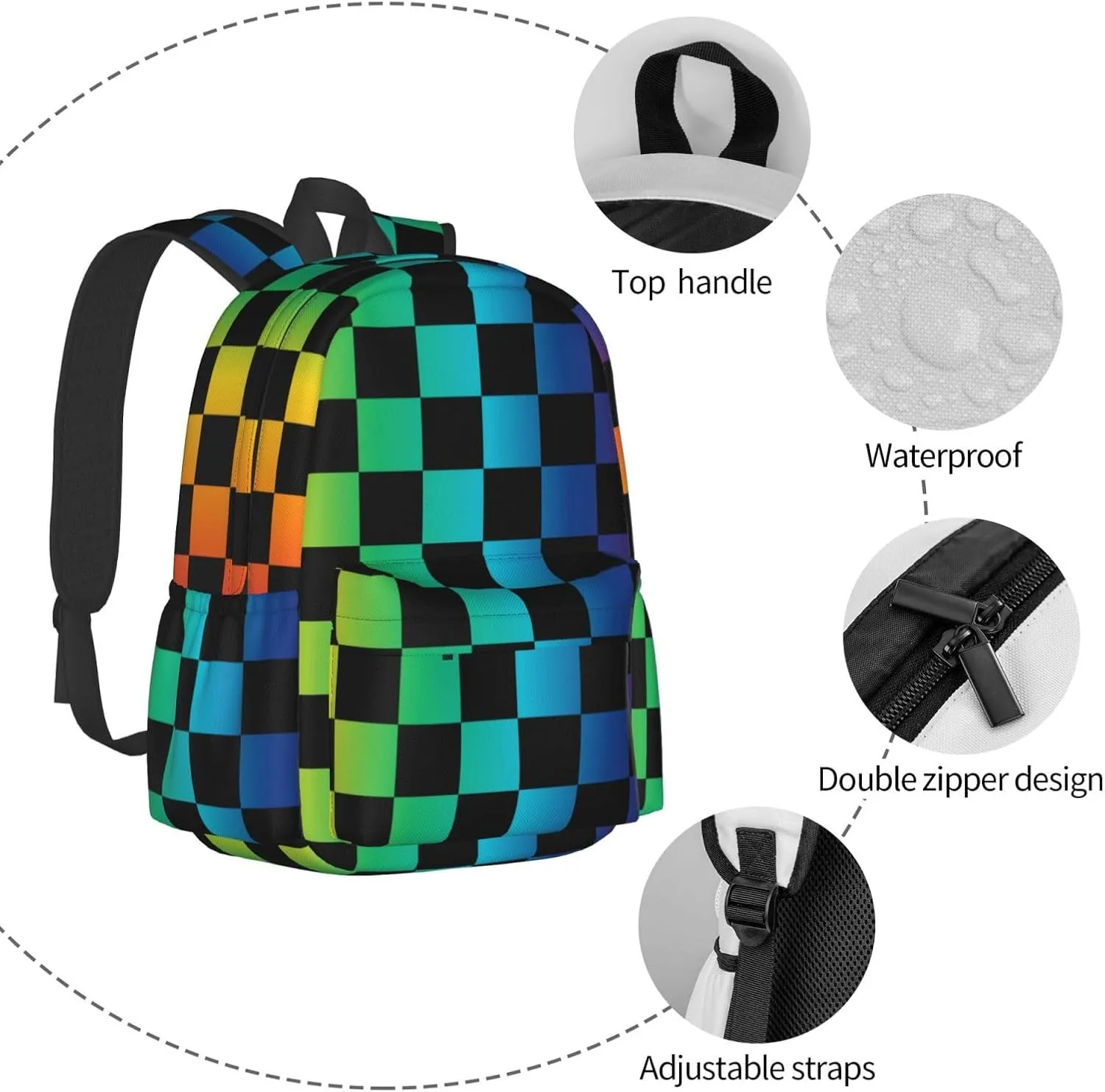 Colorful Checkered Laptop Backpack For Men Women, Lightweight Daypack Bookbag For Daily Commutes Business Travel Hiking