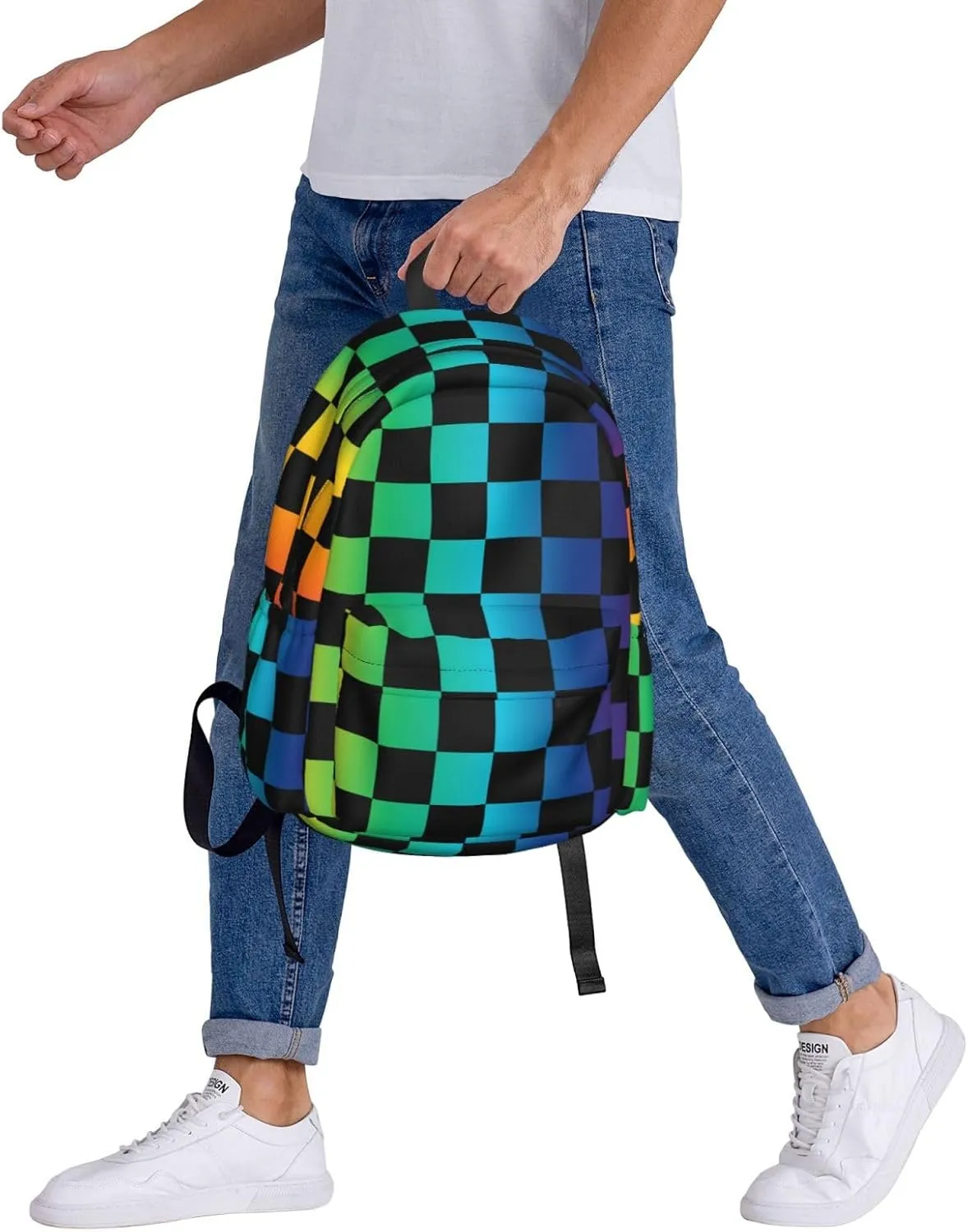Colorful Checkered Laptop Backpack For Men Women, Lightweight Daypack Bookbag For Daily Commutes Business Travel Hiking