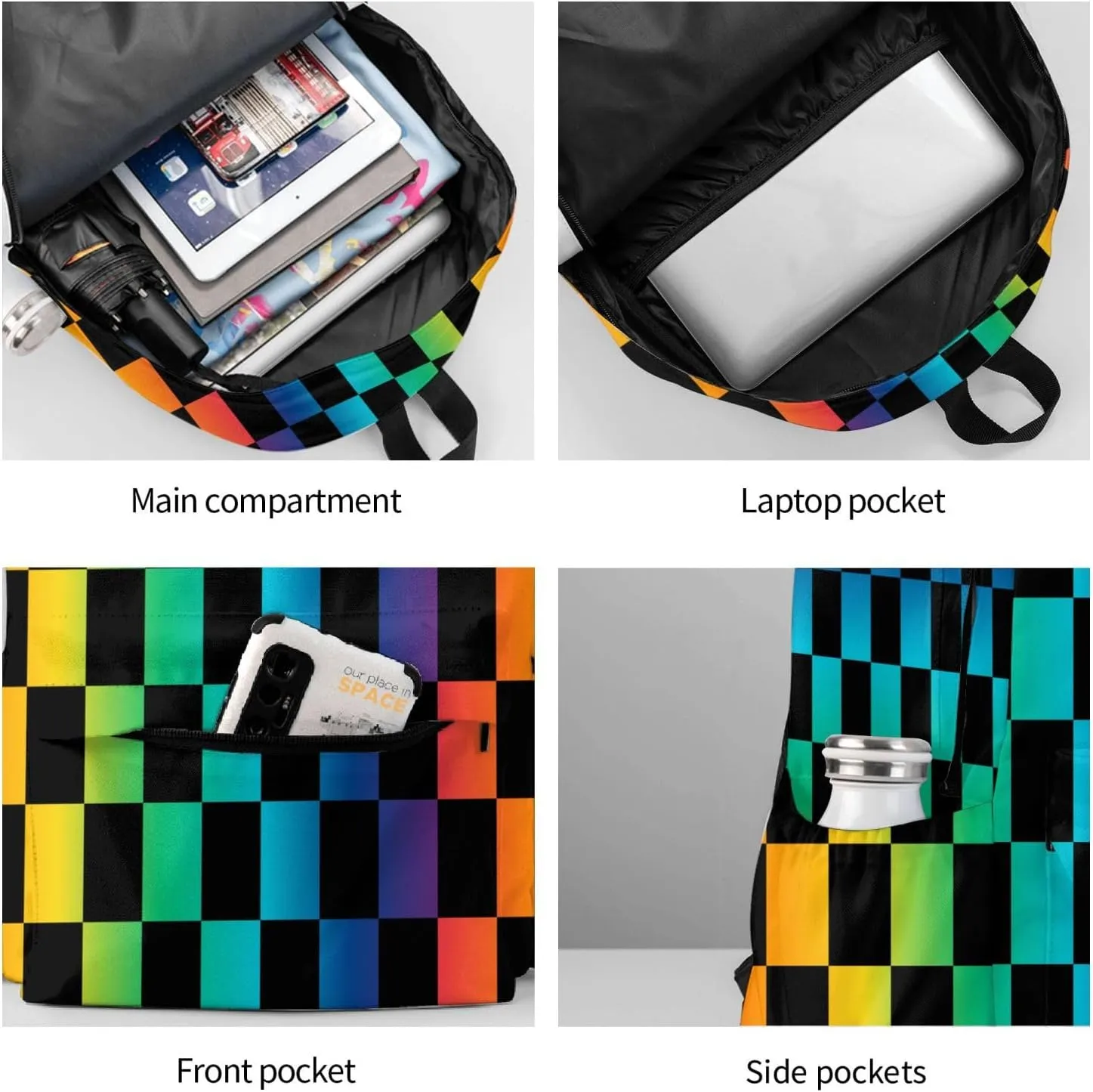 Colorful Checkered Laptop Backpack For Men Women, Lightweight Daypack Bookbag For Daily Commutes Business Travel Hiking