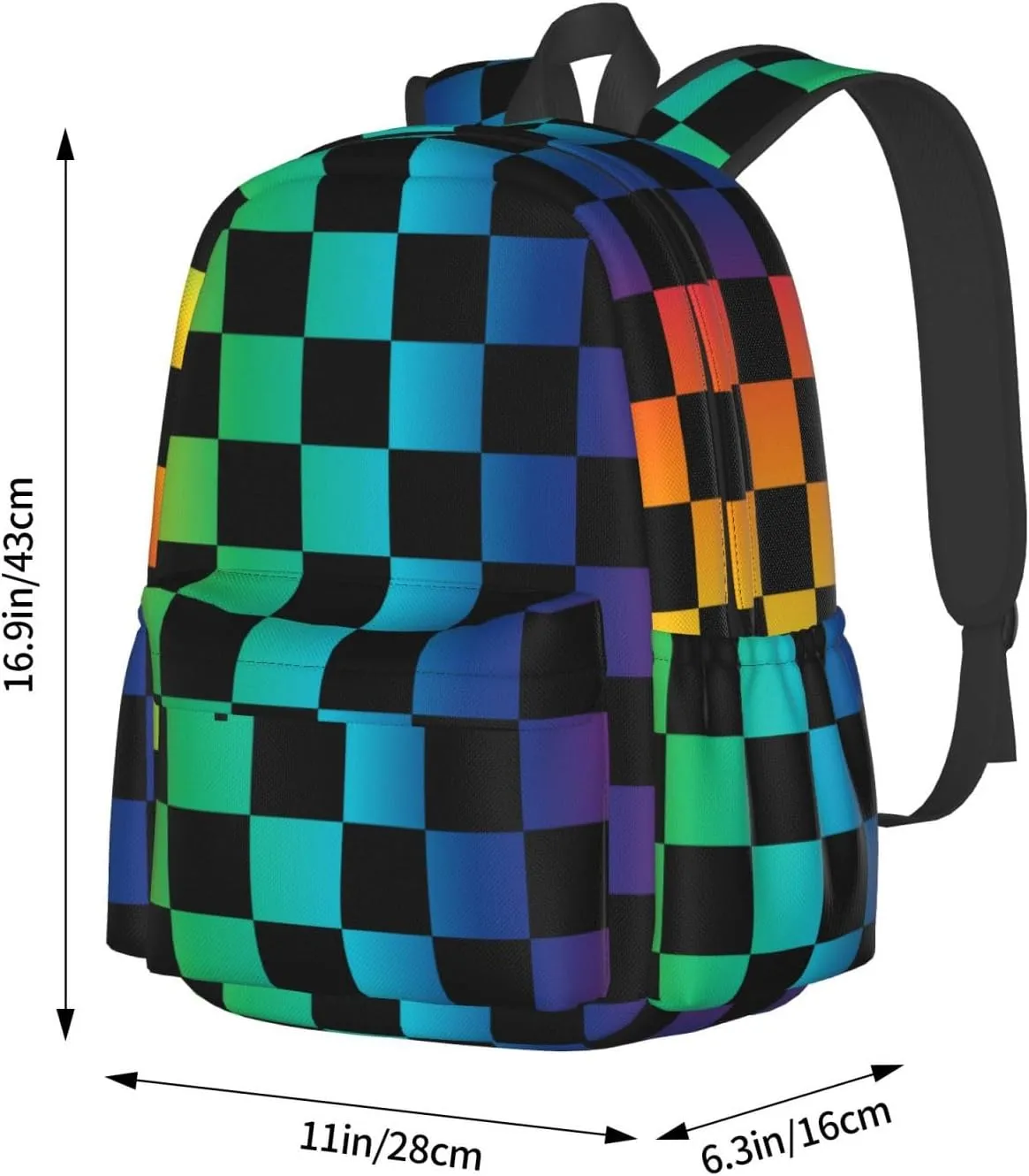 Colorful Checkered Laptop Backpack For Men Women, Lightweight Daypack Bookbag For Daily Commutes Business Travel Hiking