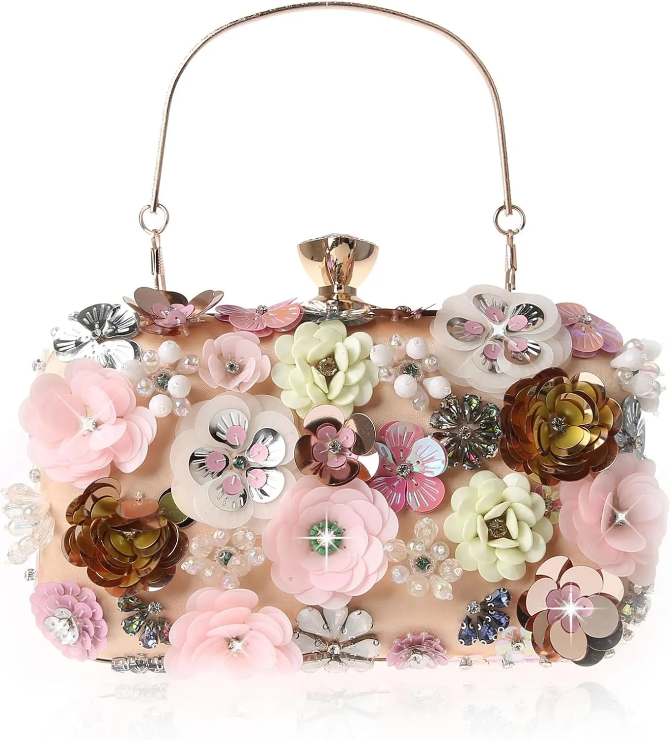 Colorful Rhinestone Flower Clutch Purse for Women Designer Evening Handbag Chain Strap Shoulder bag for Wedding Party