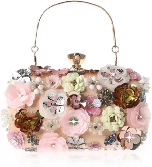 Colorful Rhinestone Flower Clutch Purse for Women Designer Evening Handbag Chain Strap Shoulder bag for Wedding Party