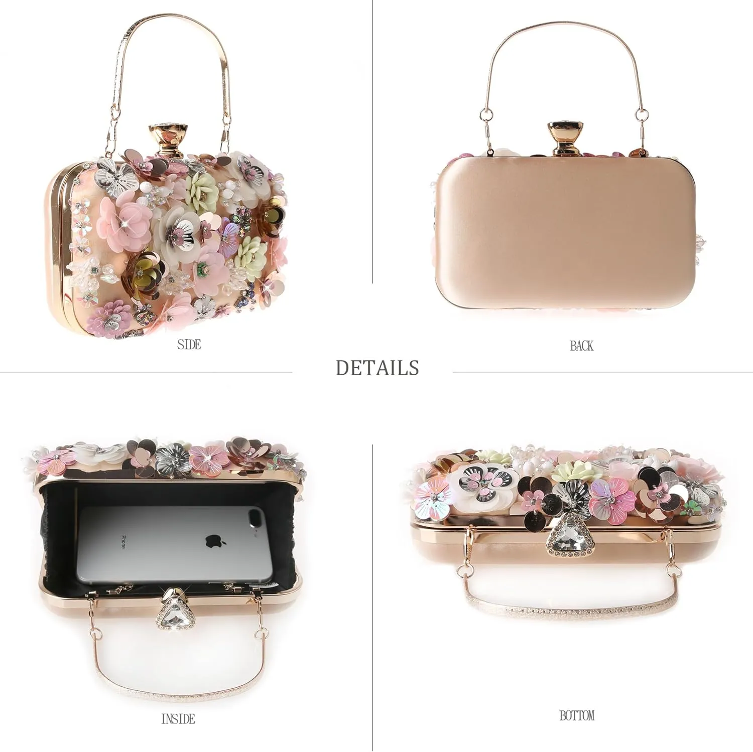 Colorful Rhinestone Flower Clutch Purse for Women Designer Evening Handbag Chain Strap Shoulder bag for Wedding Party