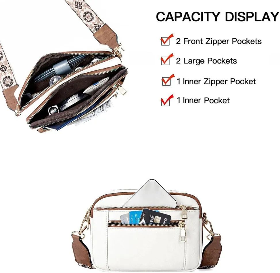 Colorful Straps Crossbody Leather Bags & Purse Vegan Leather Small Crossbody Bag (Brown,One Size)