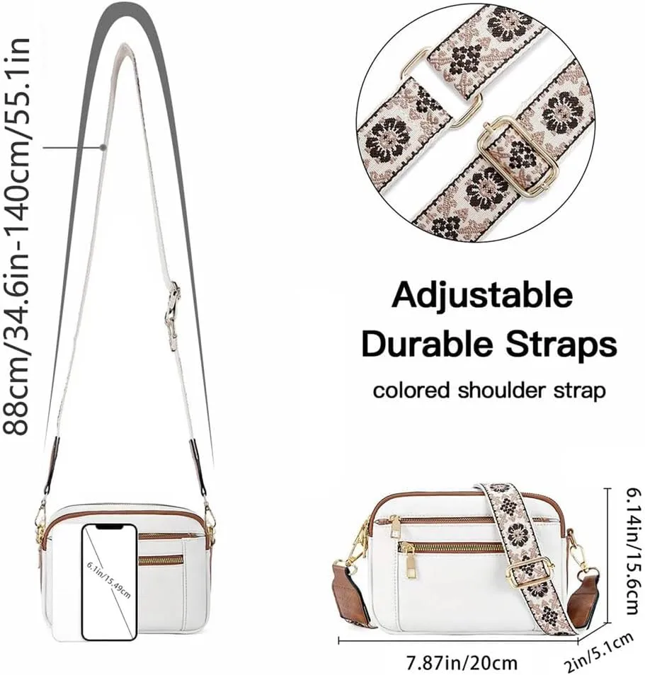 Colorful Straps Crossbody Leather Bags & Purse Vegan Leather Small Crossbody Bag (Brown,One Size)