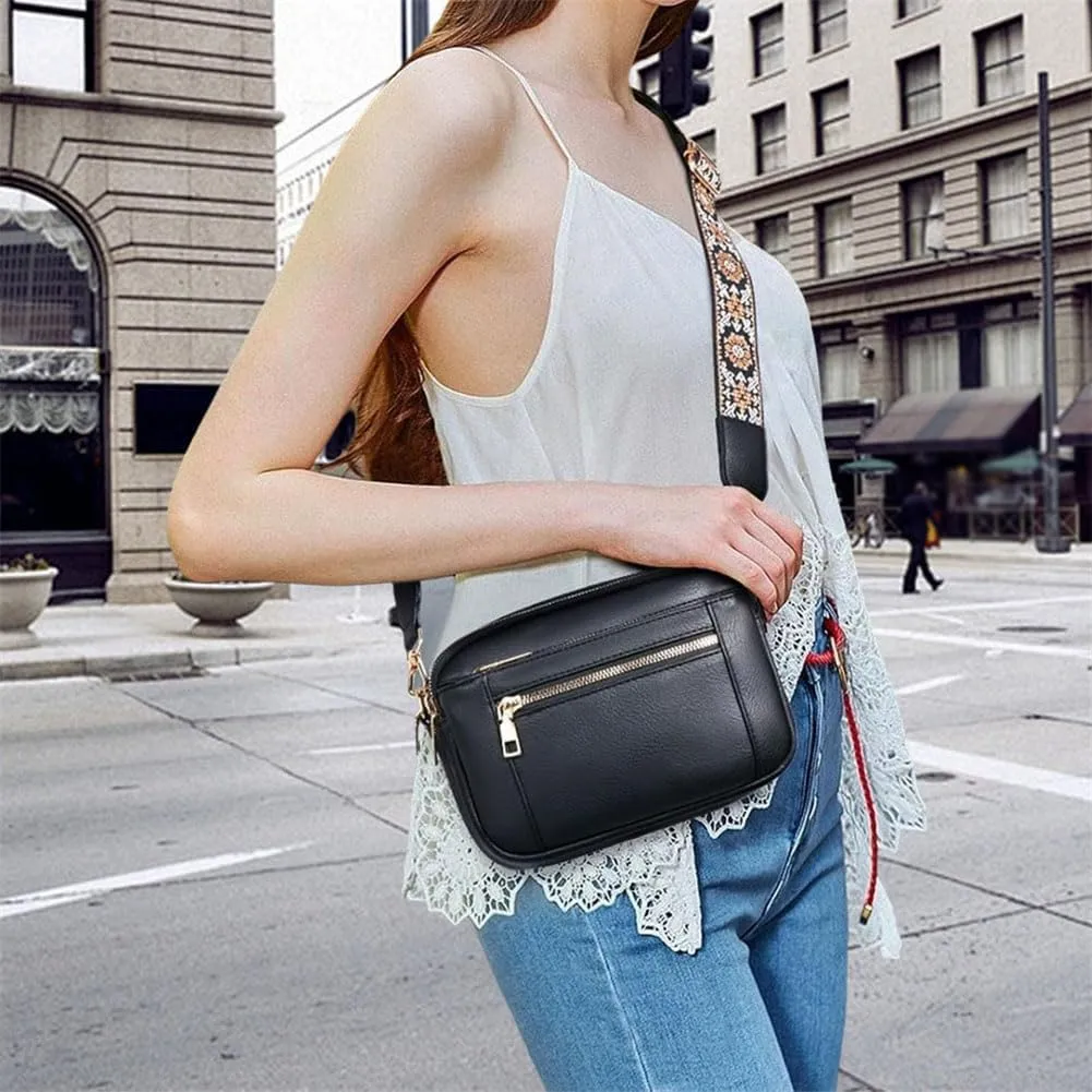 Colorful Straps Crossbody Leather Bags & Purse Vegan Leather Small Crossbody Bag (Brown,One Size)