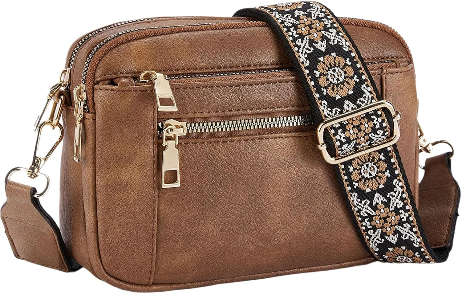 Colorful Straps Crossbody Leather Bags & Purse Vegan Leather Small Crossbody Bag (Brown,One Size)