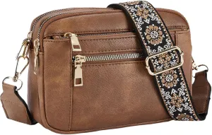 Colorful Straps Crossbody Leather Bags & Purse Vegan Leather Small Crossbody Bag (Brown,One Size)