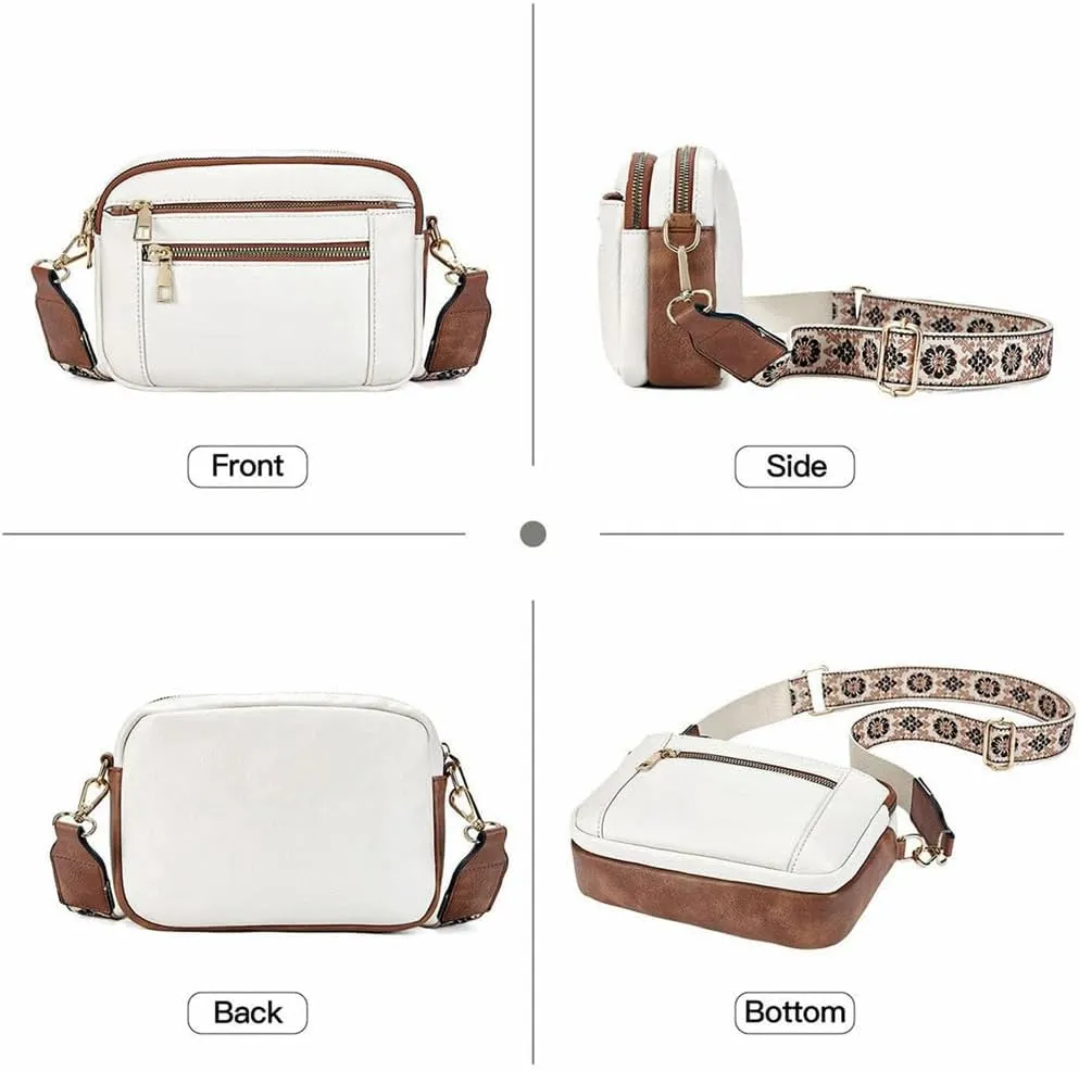 Colorful Straps Crossbody Leather Bags & Purse Vegan Leather Small Crossbody Bag (Brown,One Size)