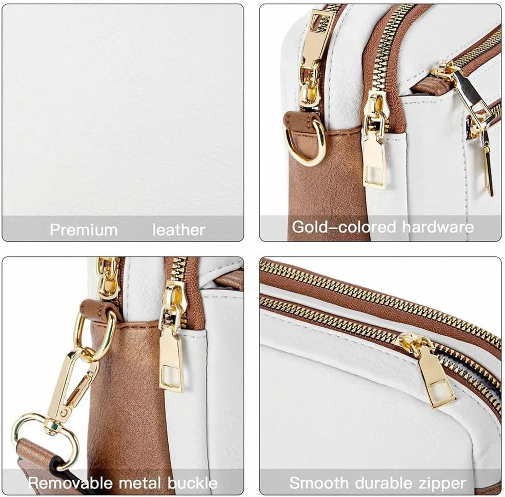 Colorful Straps Crossbody Leather Bags & Purse Vegan Leather Small Crossbody Bag (Brown,One Size)