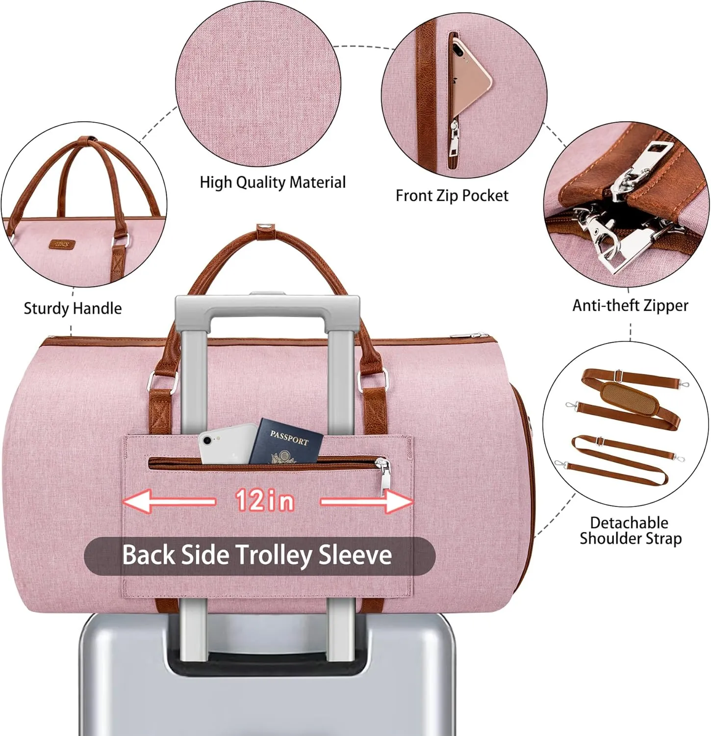 Convertible Garment Duffel Bag for Travel - Carry On Garment Bags With Toiletry Bag Large Weekender Bag for Men Women 2 in 1 Hanging Suitcase Suit Travel Duffel Overnight Bags 4pcs Set