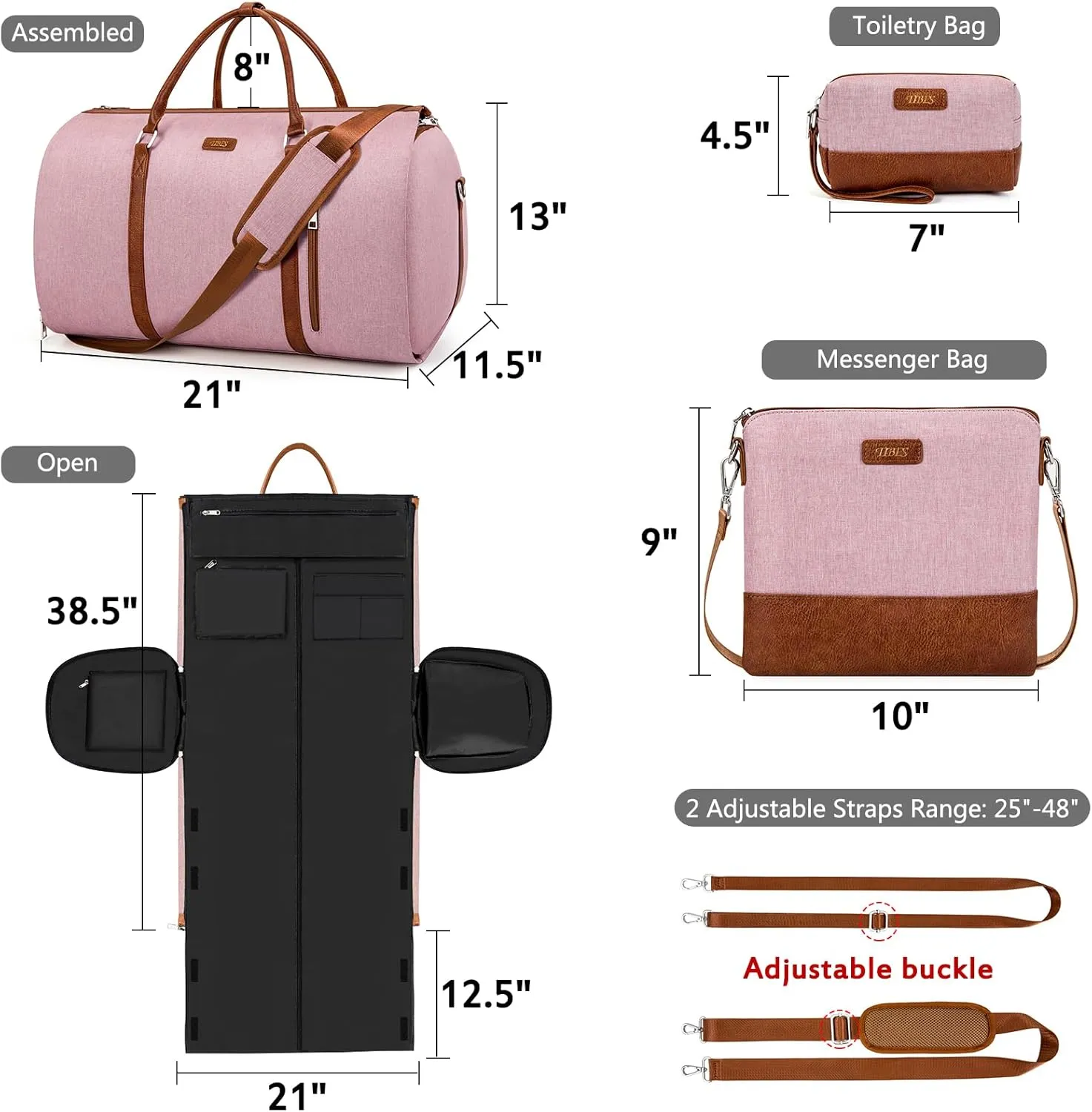 Convertible Garment Duffel Bag for Travel - Carry On Garment Bags With Toiletry Bag Large Weekender Bag for Men Women 2 in 1 Hanging Suitcase Suit Travel Duffel Overnight Bags 4pcs Set