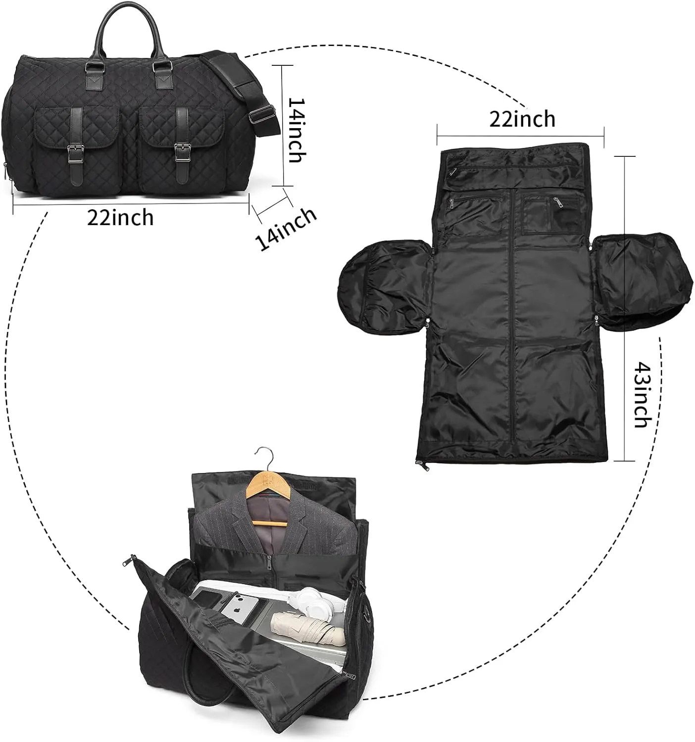 Convertible Garment Travel Bag,Overnight Bag Women Duffle Bag with Shoe Pouch 2 in 1 Hanging Cloting Suit Luggage