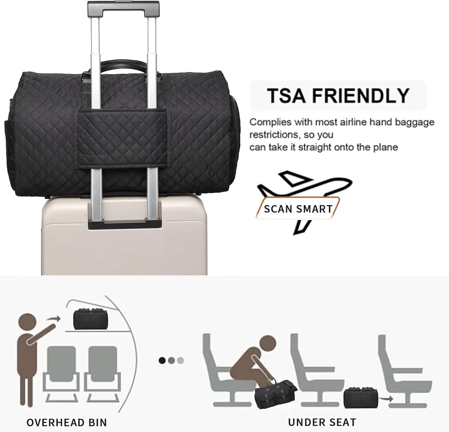 Convertible Garment Travel Bag,Overnight Bag Women Duffle Bag with Shoe Pouch 2 in 1 Hanging Cloting Suit Luggage